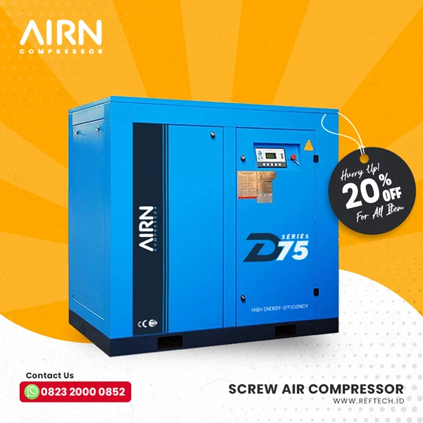Screw Air Compressor 100Hp / 75kW by AIRN D-75 Series